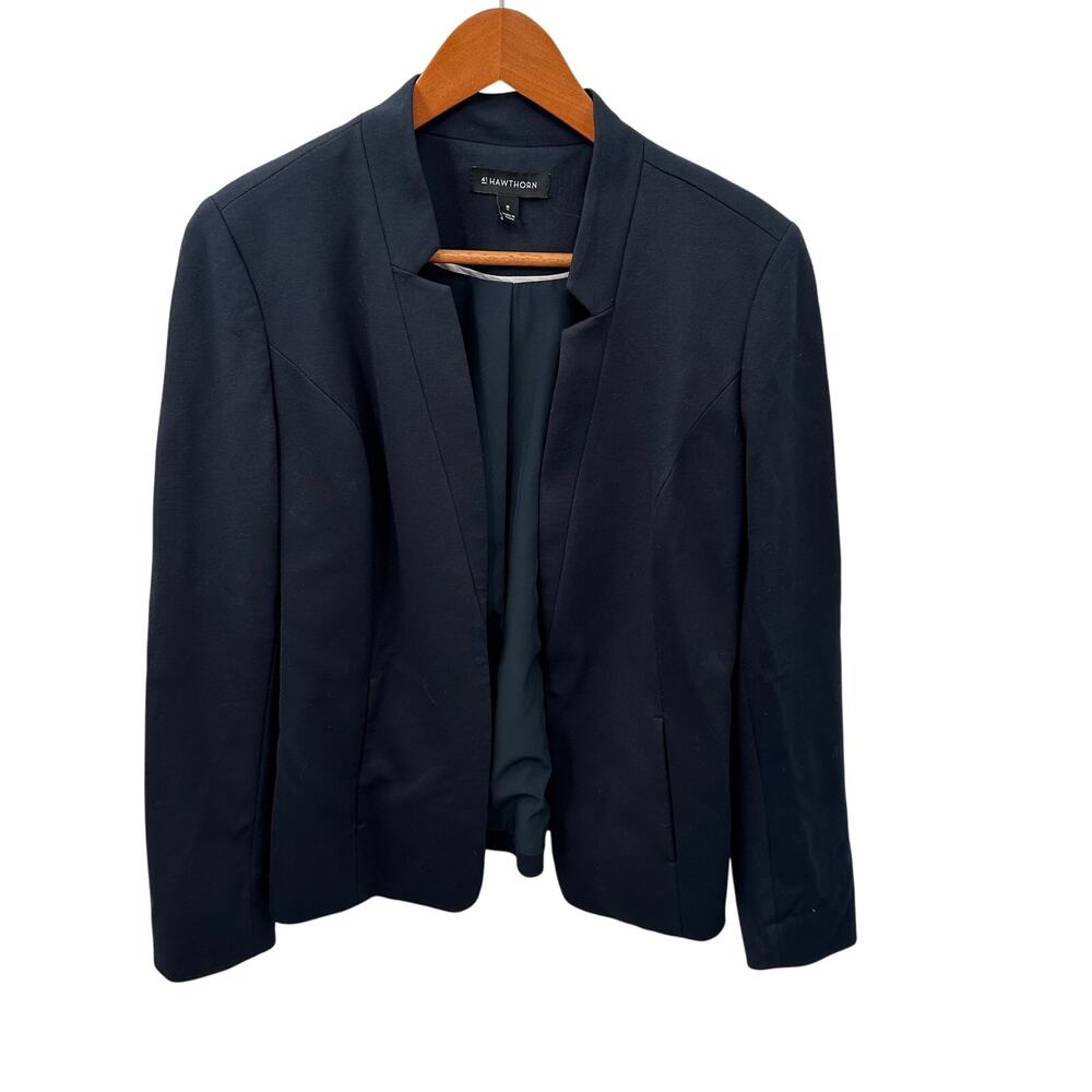41HAWTHORN Stitch Fix Collarless Notched Strech Open Navy Blazer // M
